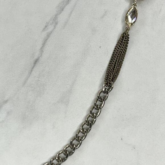 Ann Taylor Loft Rhinestone Silver and Gold Tone Long Chain Link Necklace - Picture 6 of 12